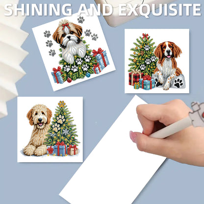 12Pcs Xmas Dog DIY Diamond Painting Greeting Cards for Adult Holiday Gifts