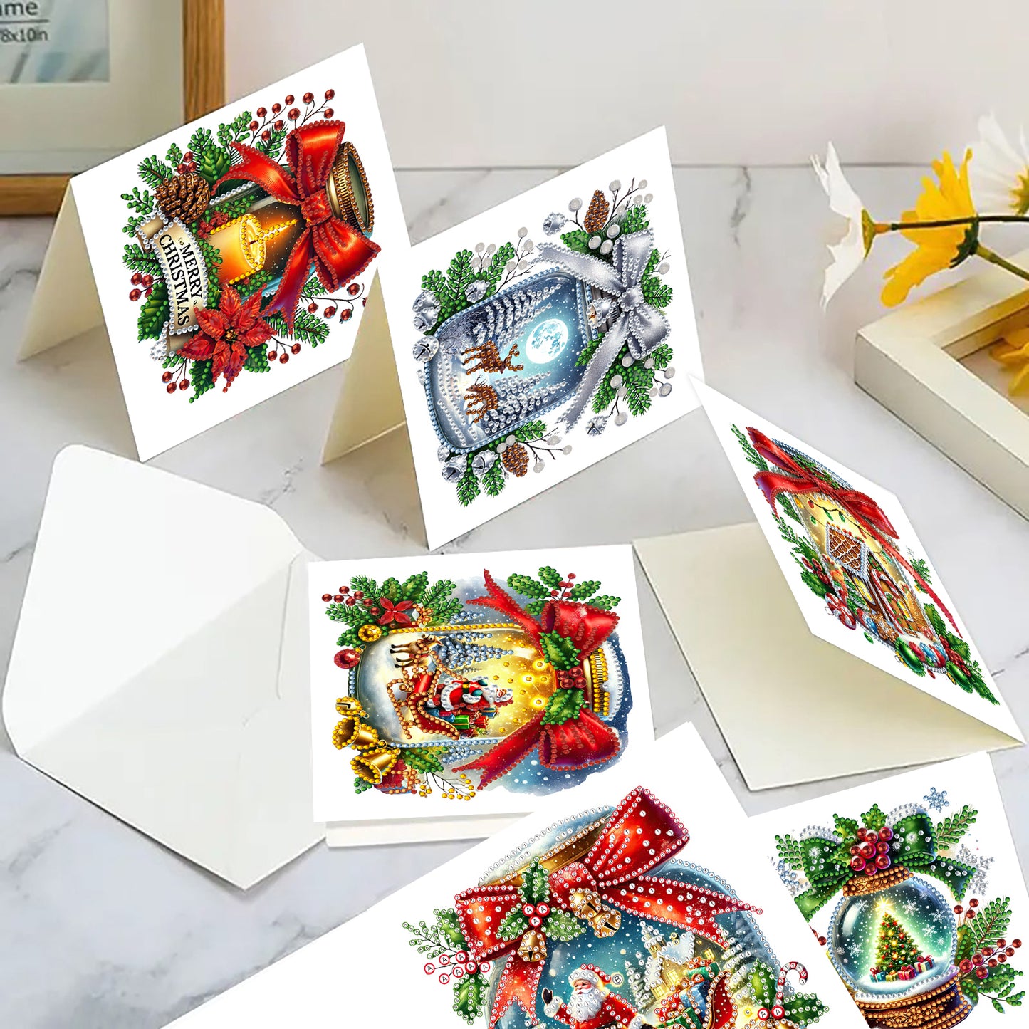 12Pcs Xmas Lighthouse DIY Diamond Painting Greeting Cards for Adult Holiday Gift
