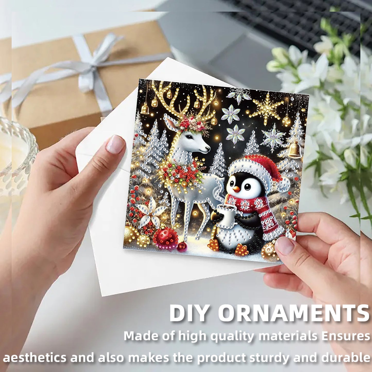 12Pcs Xmas Animal DIY Diamond Painting Greeting Cards for Adult Holiday Gifts