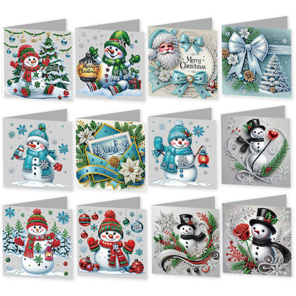 12Pcs Xmas Snowman DIY Diamond Painting Greeting Cards for Adult Holiday Gifts