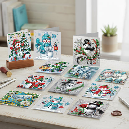 12Pcs Xmas Snowman DIY Diamond Painting Greeting Cards for Adult Holiday Gifts