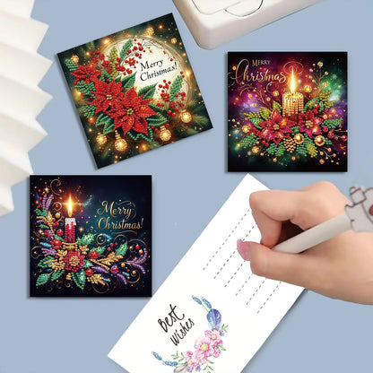 12Pcs Xmas Flower DIY Diamond Painting Greeting Cards for Adult Holiday Gifts