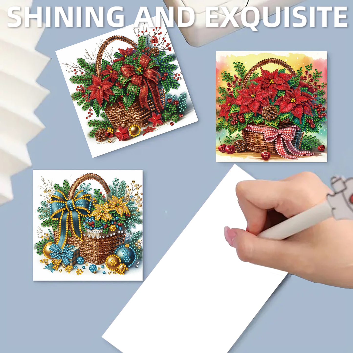 12Pcs Xmas Flower DIY Diamond Painting Greeting Cards for Adult Holiday Gifts