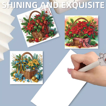 12Pcs Xmas Flower DIY Diamond Painting Greeting Cards for Adult Holiday Gifts