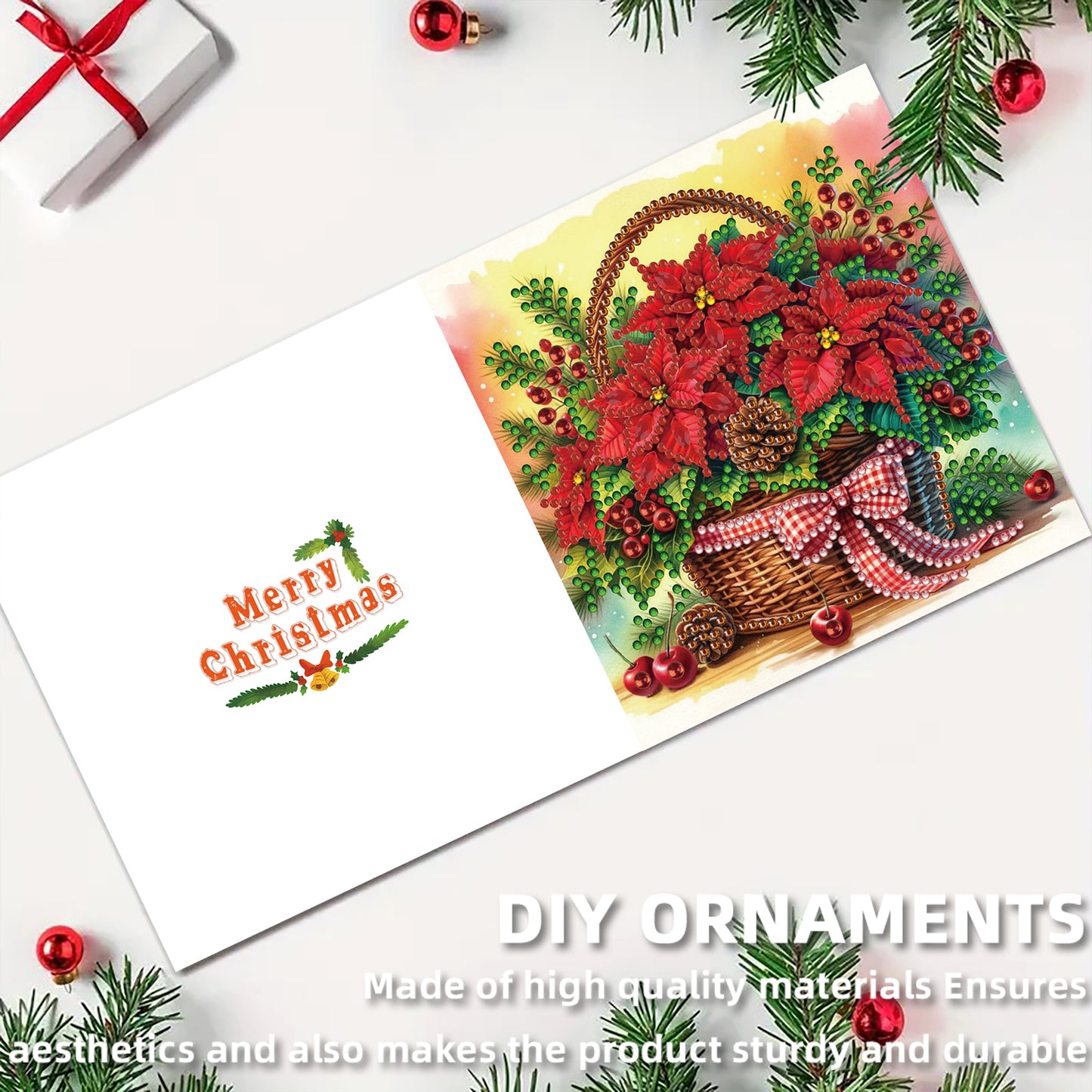 12Pcs Xmas Flower DIY Diamond Painting Greeting Cards for Adult Holiday Gifts