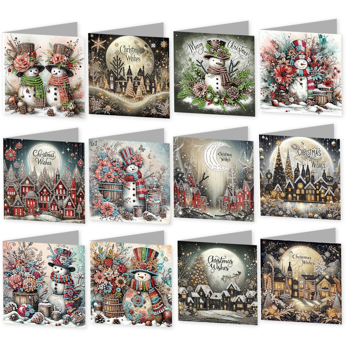 12Pcs Christmas Snowman DIY Diamond Painting Greeting Cards for Adults Gifts