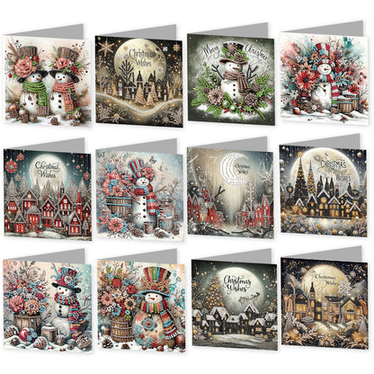 12Pcs Christmas Snowman DIY Diamond Painting Greeting Cards for Adults Gifts