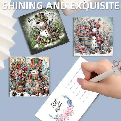 12Pcs Christmas Snowman DIY Diamond Painting Greeting Cards for Adults Gifts