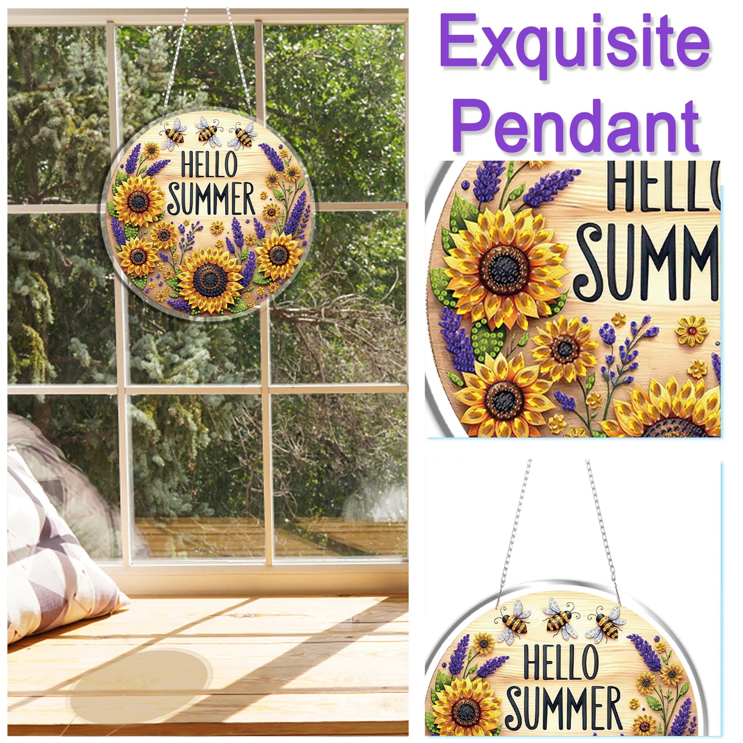 Bee 2D Flat DIY Acrylic Diamond Painting Pendants Crafts Kit Home Wall Decor