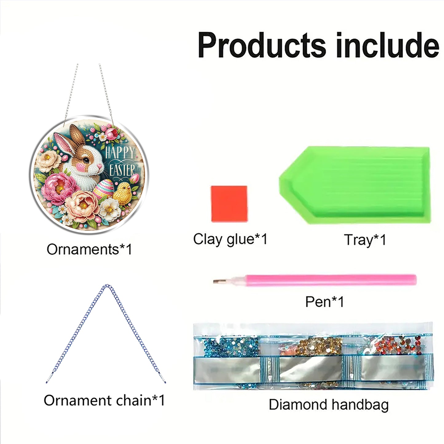 Rabbit 2D Flat DIY Acrylic Diamond Painting Pendants Crafts Kit Home Wall Decor