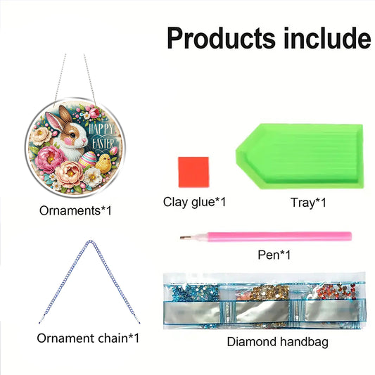 Rabbit 2D Flat DIY Acrylic Diamond Painting Pendants Crafts Kit Home Wall Decor