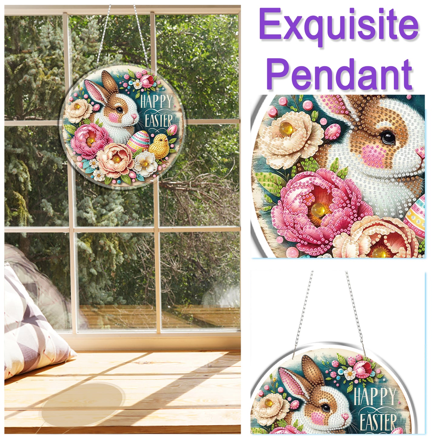 Rabbit 2D Flat DIY Acrylic Diamond Painting Pendants Crafts Kit Home Wall Decor