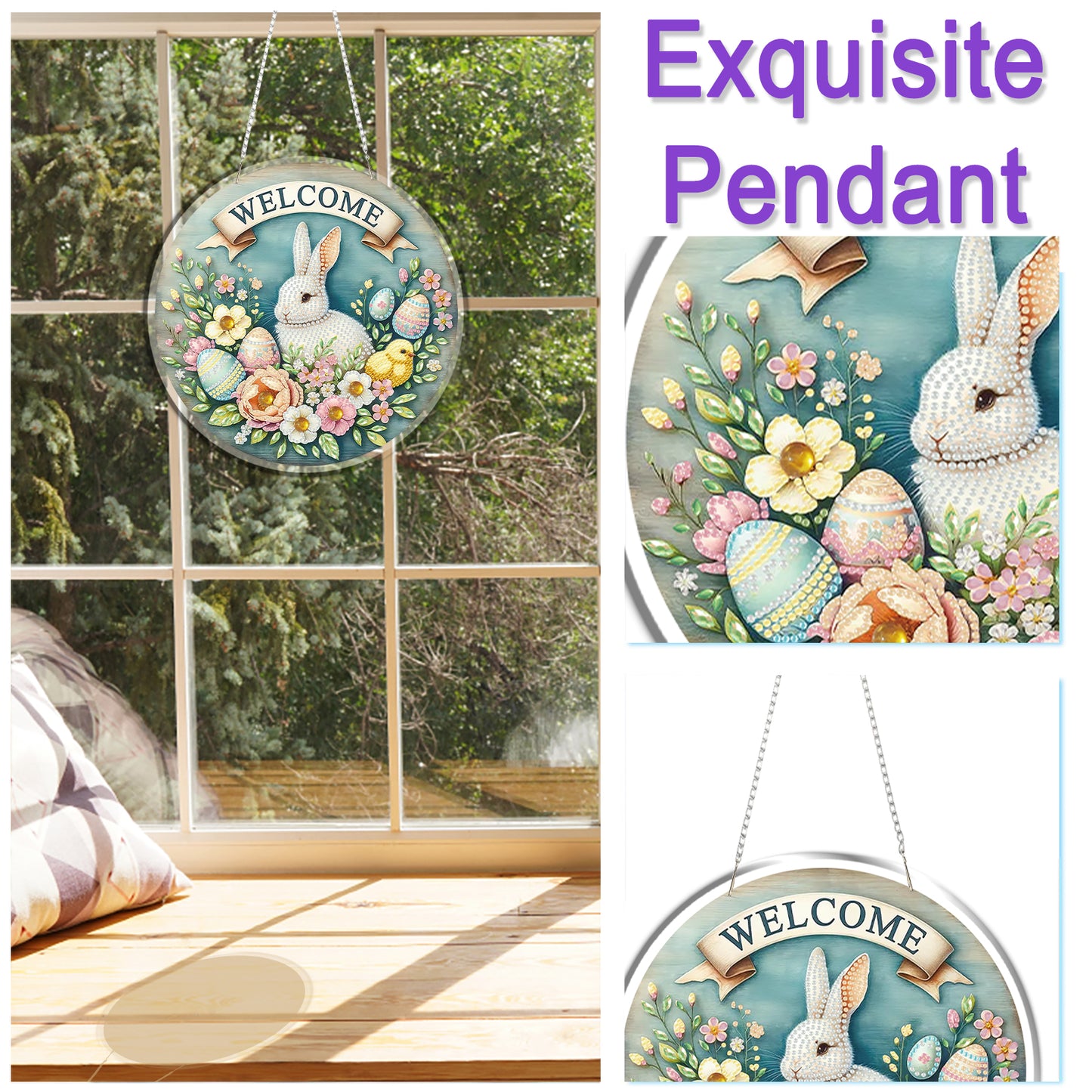 Easter 2D Flat DIY Acrylic Diamond Painting Pendants Crafts Kit Home Wall Decor