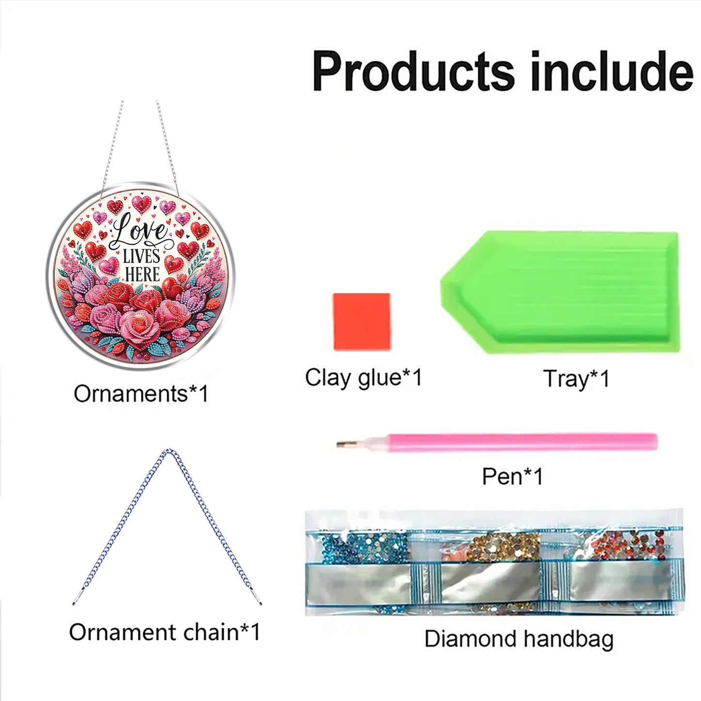 Love 2D Flat DIY Acrylic Diamond Painting Pendants Crafts Kit Home Wall Decor