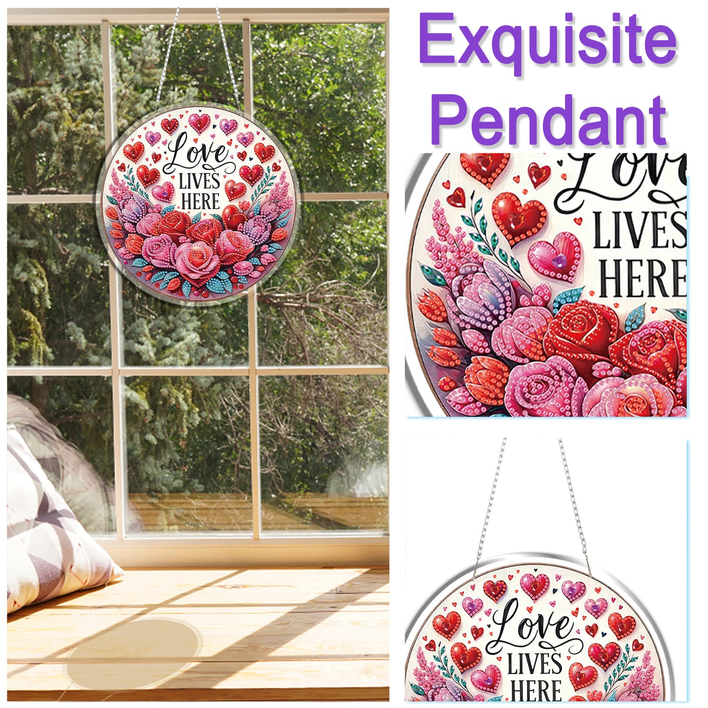 Love 2D Flat DIY Acrylic Diamond Painting Pendants Crafts Kit Home Wall Decor