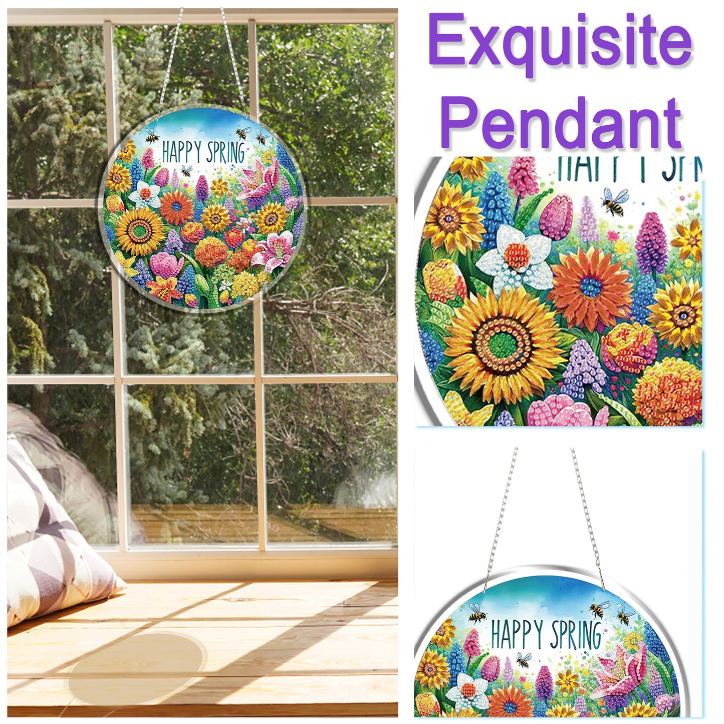 Spring 2D Flat DIY Acrylic Diamond Painting Pendant Crafts Kit Home Wall Decor