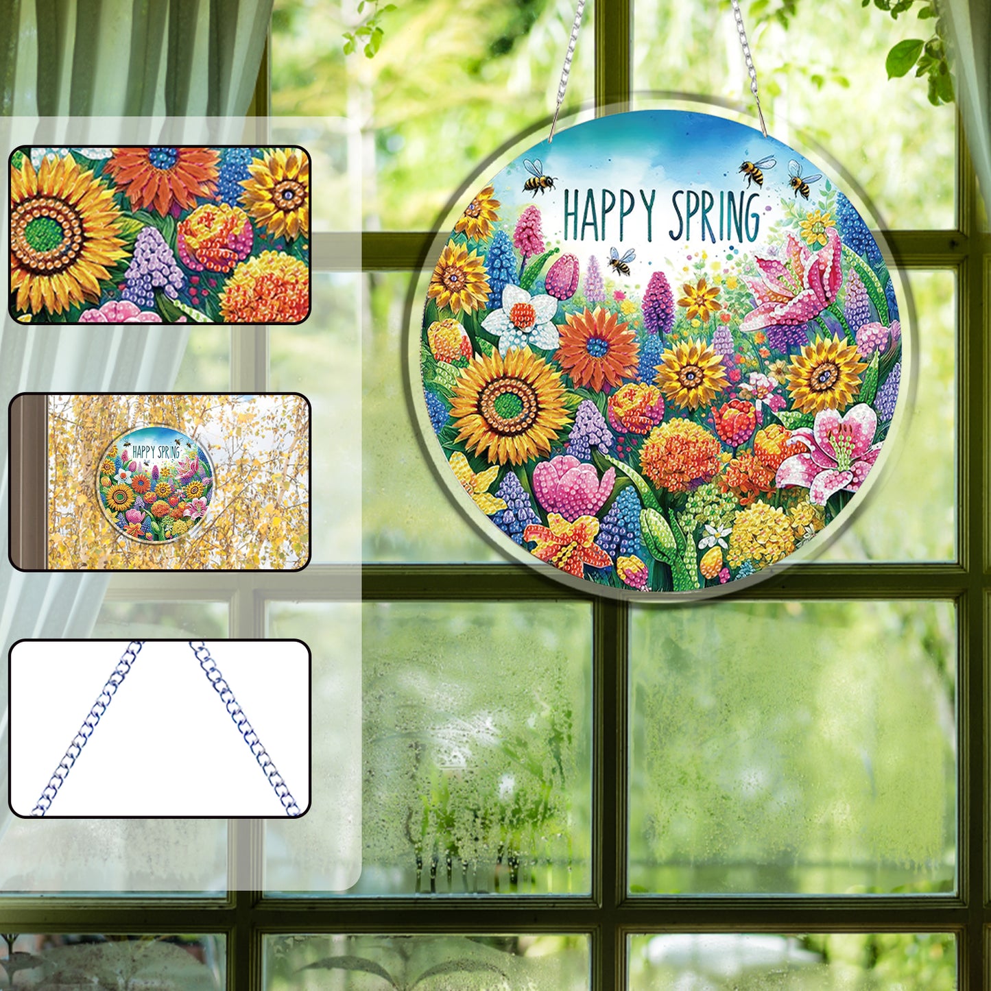 Spring 2D Flat DIY Acrylic Diamond Painting Pendant Crafts Kit Home Wall Decor