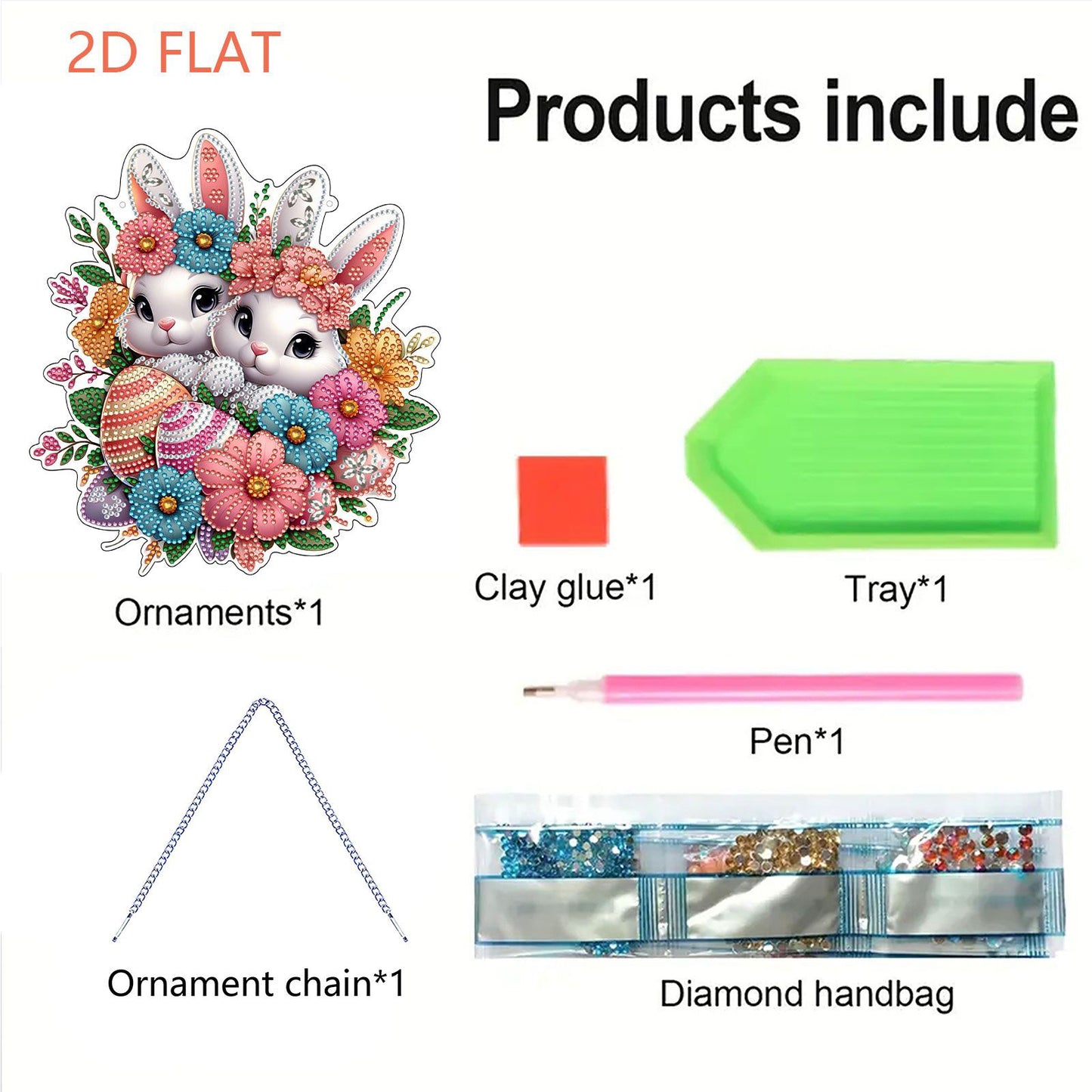 Easter 2D Flat DIY Hanging Diamond Art Ornament Home Window Pendant (Rabbit)