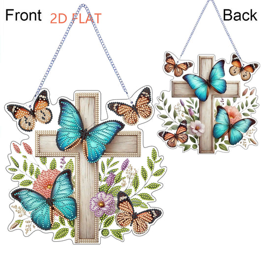 Easter 2D Flat DIY Hanging Diamond Art Ornament Home Window Pendant (Cross)