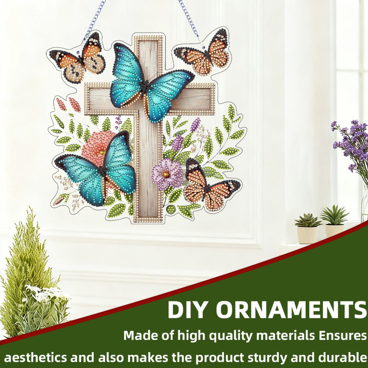 Easter 2D Flat DIY Hanging Diamond Art Ornament Home Window Pendant (Cross)