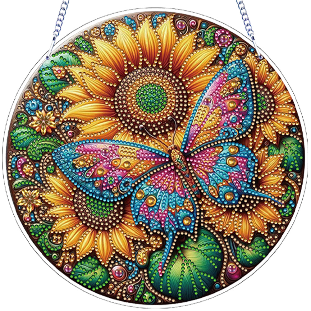 Flower Bird 2D Flat DIY Hanging Diamond Art Ornament Window Pendant (Sunflower)