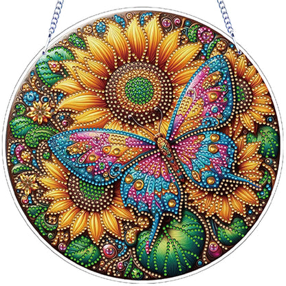 Flower Bird 2D Flat DIY Hanging Diamond Art Ornament Window Pendant (Sunflower)