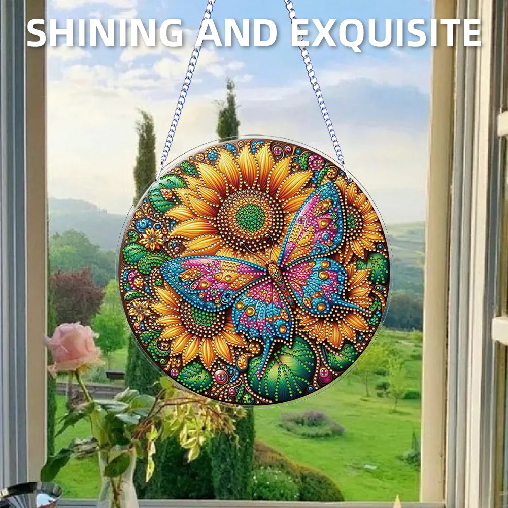 Flower Bird 2D Flat DIY Hanging Diamond Art Ornament Window Pendant (Sunflower)