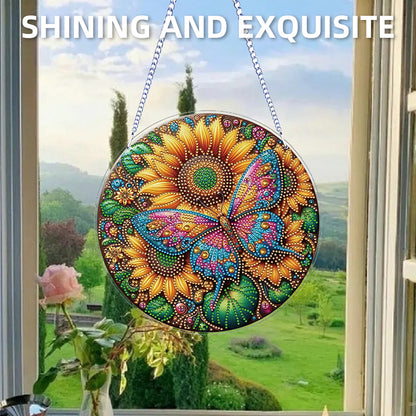 Flower Bird 2D Flat DIY Hanging Diamond Art Ornament Window Pendant (Sunflower)