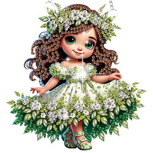 2Pcs Girl 2D Flat DIY Hanging Diamond Art Ornament Window Pendant (Floral Skirt)