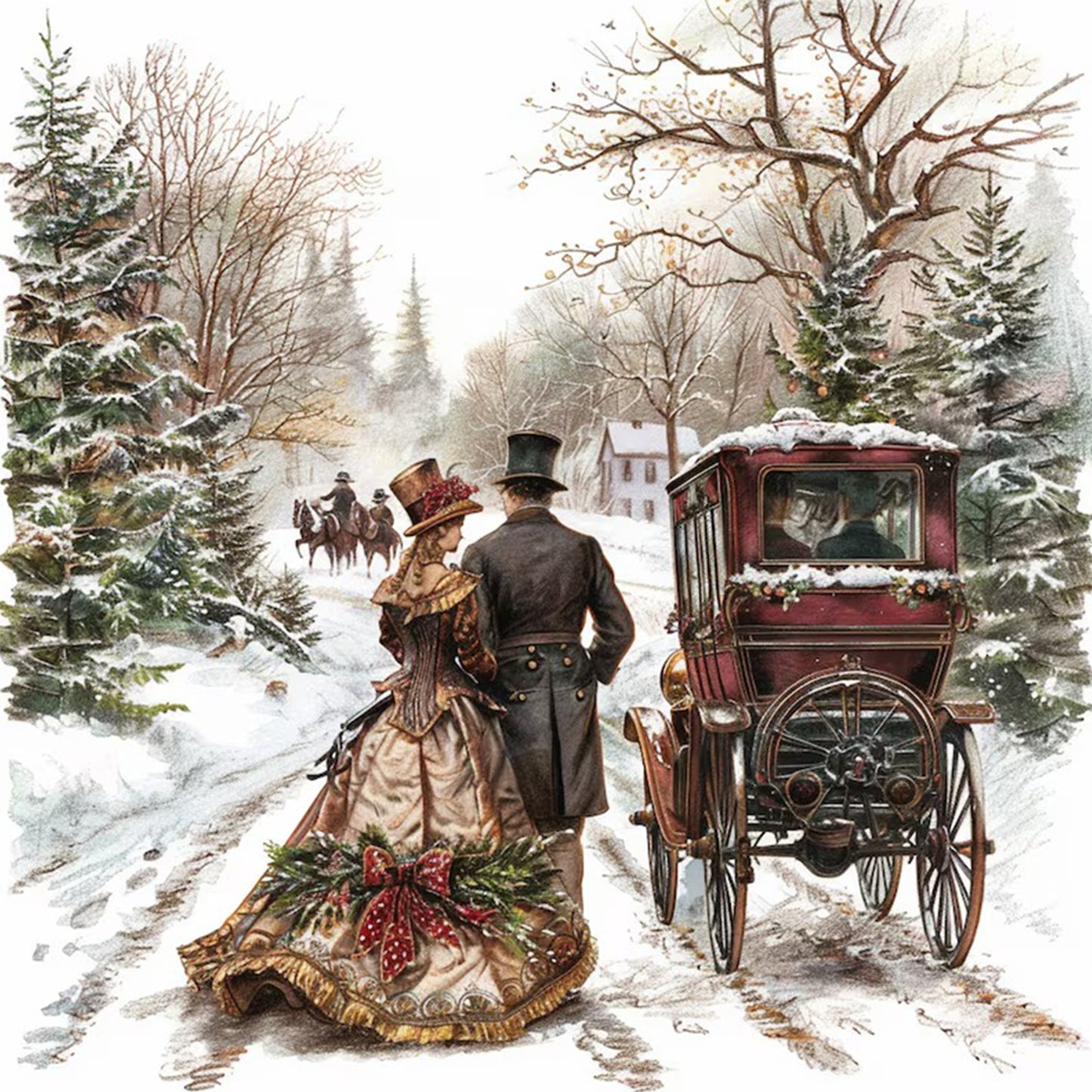 Christmas Snow Scene - Full Round Drill Diamond Painting 40*40CM