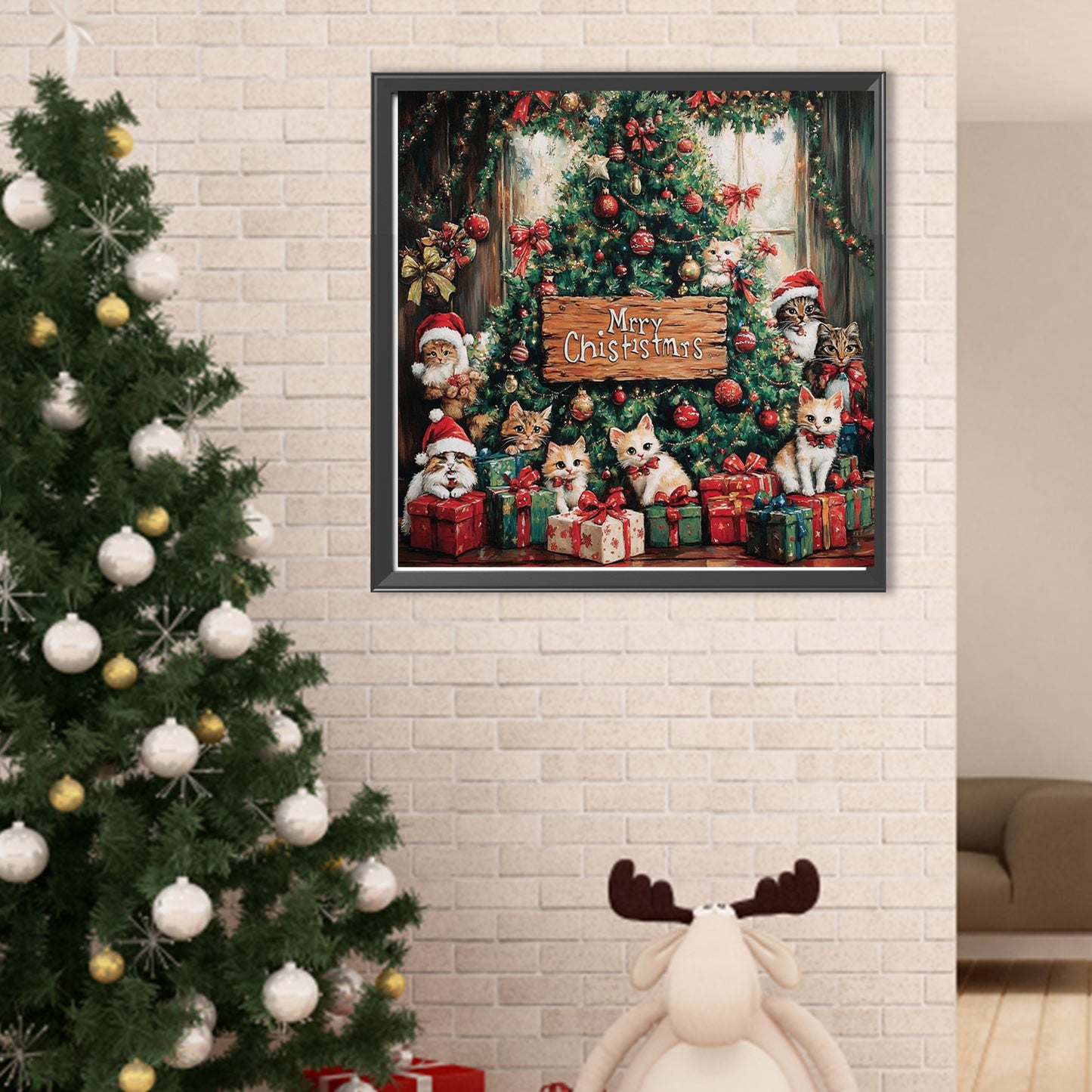 Christmas Cat And Christmas Tree - Full Round Drill Diamond Painting 40*40CM