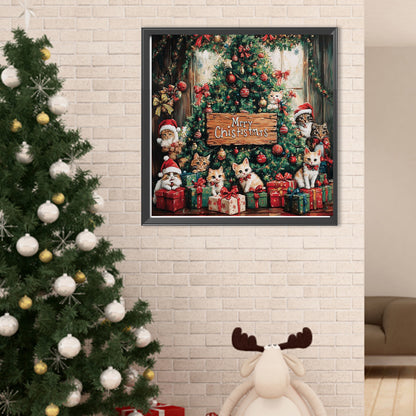 Christmas Cat And Christmas Tree - Full Round Drill Diamond Painting 40*40CM