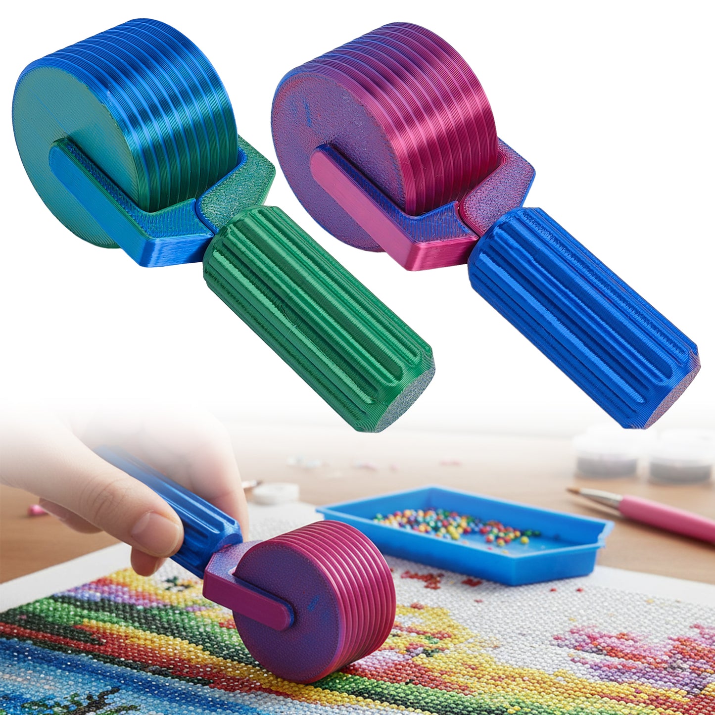 2Pcs Diamond Painting Roller DIY Diamond Painting Tools (Blue Green Red Blue)