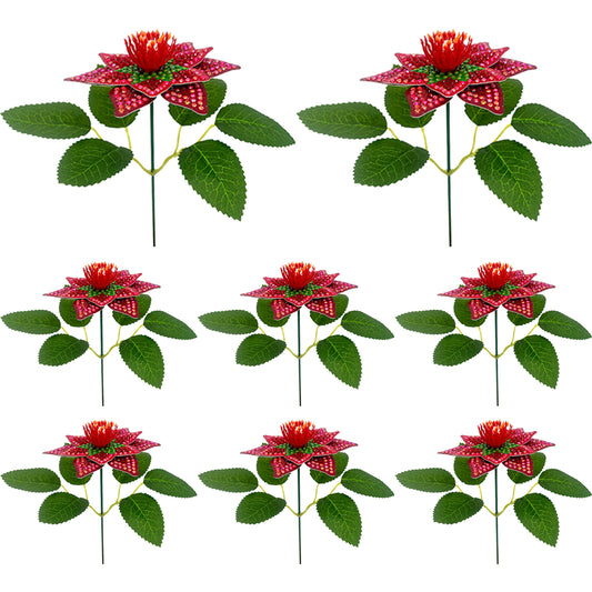 8Pcs 3D Red Artificial Flowers DIY Desktop Diamond Art Kit for Adults Home Decor