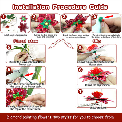 8Pcs 3D Red Artificial Flowers DIY Desktop Diamond Art Kit for Adults Home Decor