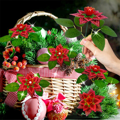 8Pcs 3D Red Artificial Flowers DIY Desktop Diamond Art Kit for Adults Home Decor