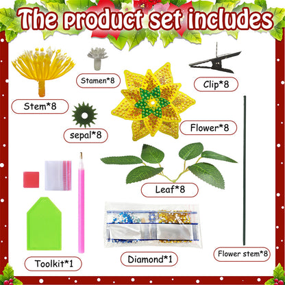 8Pcs 3D Yellow Artificial Flowers DIY Desktop Diamond Art Kit Adults Home Decor