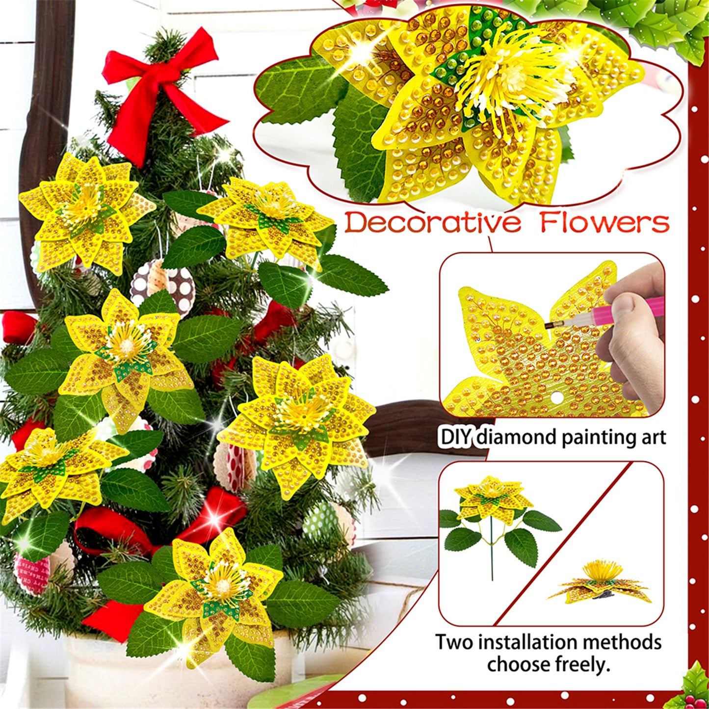 8Pcs 3D Yellow Artificial Flowers DIY Desktop Diamond Art Kit Adults Home Decor