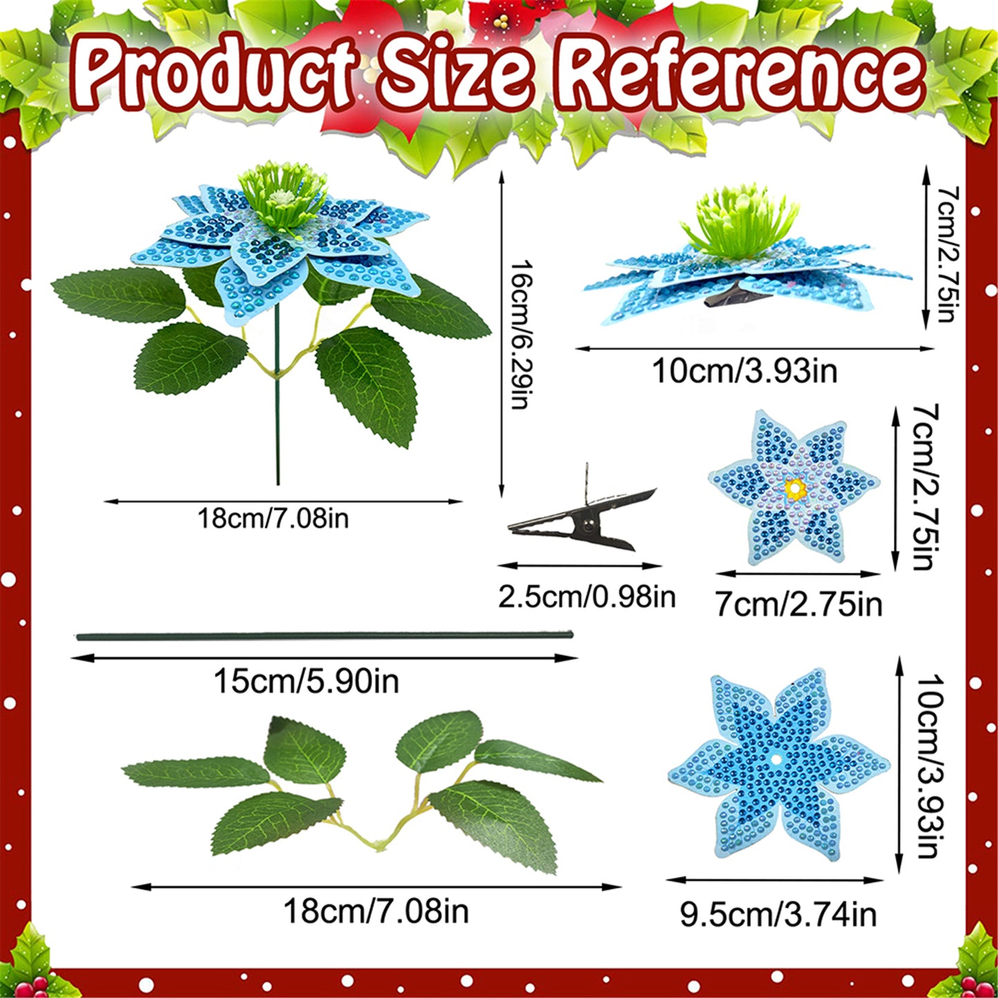 8Pcs 3D Blue Artificial Flowers DIY Desktop Diamond Art Kit for Adult Home Decor