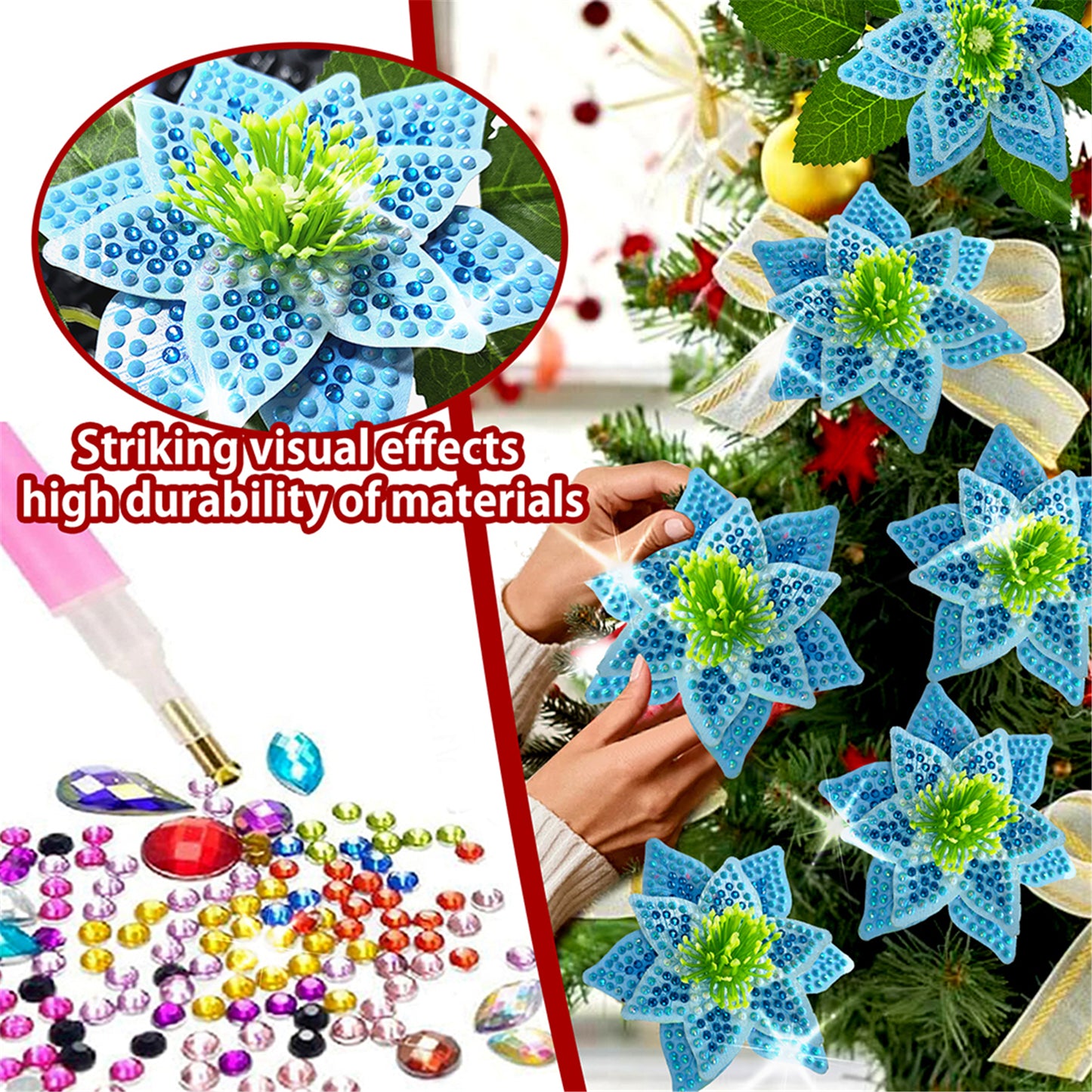 8Pcs 3D Blue Artificial Flowers DIY Desktop Diamond Art Kit for Adult Home Decor