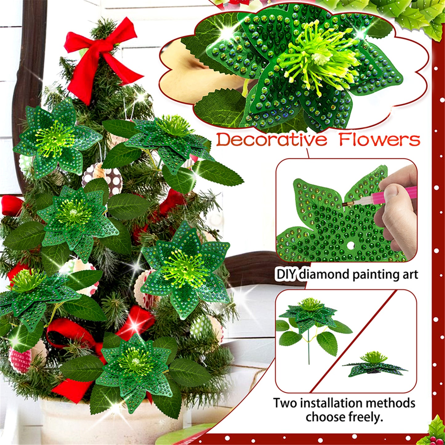 8Pcs 3D Green Artificial Flowers DIY Desktop Diamond Art Kit Adults Home Decor