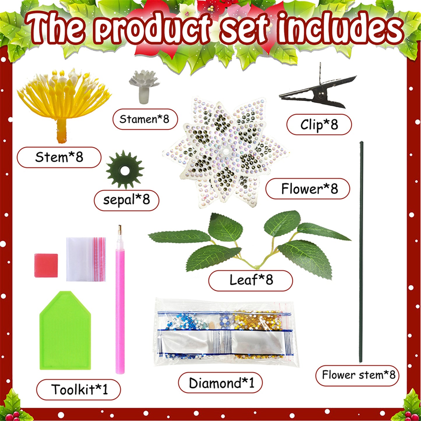 8Pcs 3D White Artificial Flowers DIY Desktop Diamond Art Kit Adults Home Decor