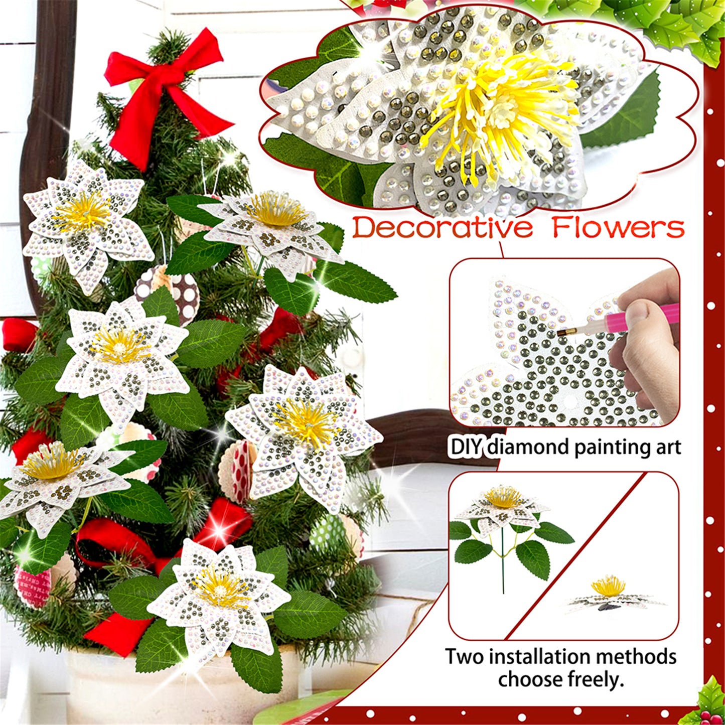8Pcs 3D White Artificial Flowers DIY Desktop Diamond Art Kit Adults Home Decor