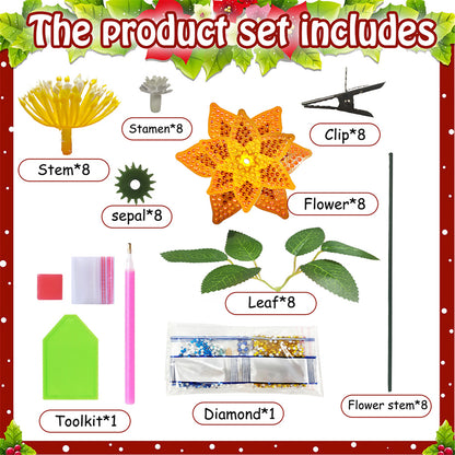 8Pcs 3D Orange Artificial Flowers DIY Desktop Diamond Art Kit Adults Home Decor