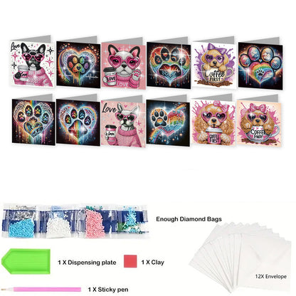12pcs Animals Pattern DIY Diamond Art Greeting Cards with Envelope for Festivals