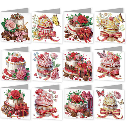 12pcs Cake Pattern DIY Diamond Art Greeting Cards with Envelope for Festivals