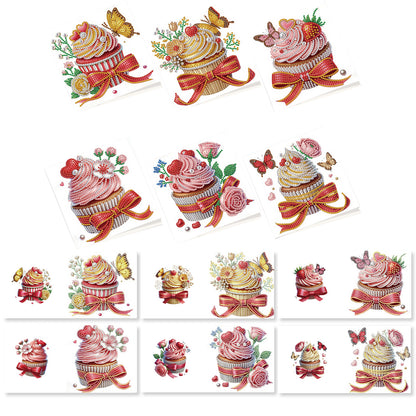 12pcs Cake Pattern DIY Diamond Art Greeting Cards with Envelope for Festivals