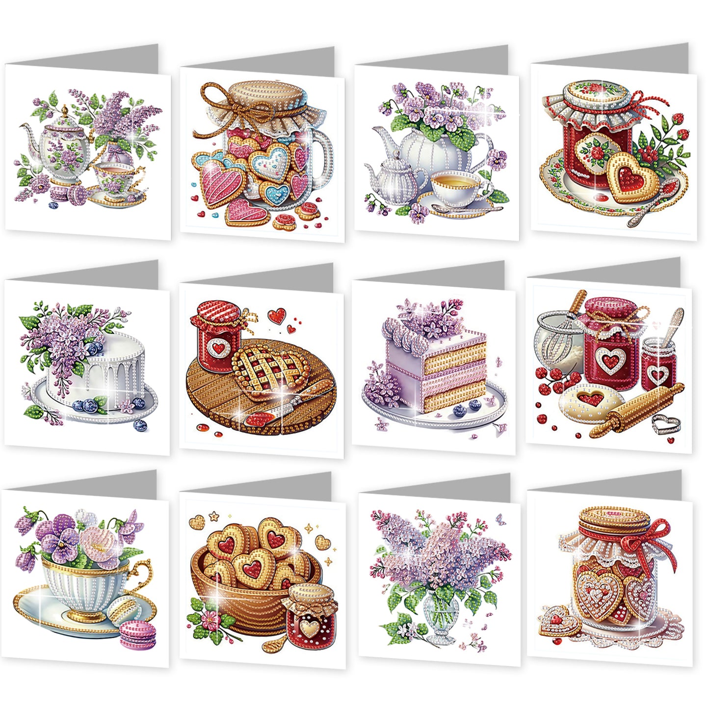 12pcs Desserts Pattern DIY Diamond Art Greeting Cards with Envelope for Festival