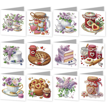 12pcs Desserts Pattern DIY Diamond Art Greeting Cards with Envelope for Festival