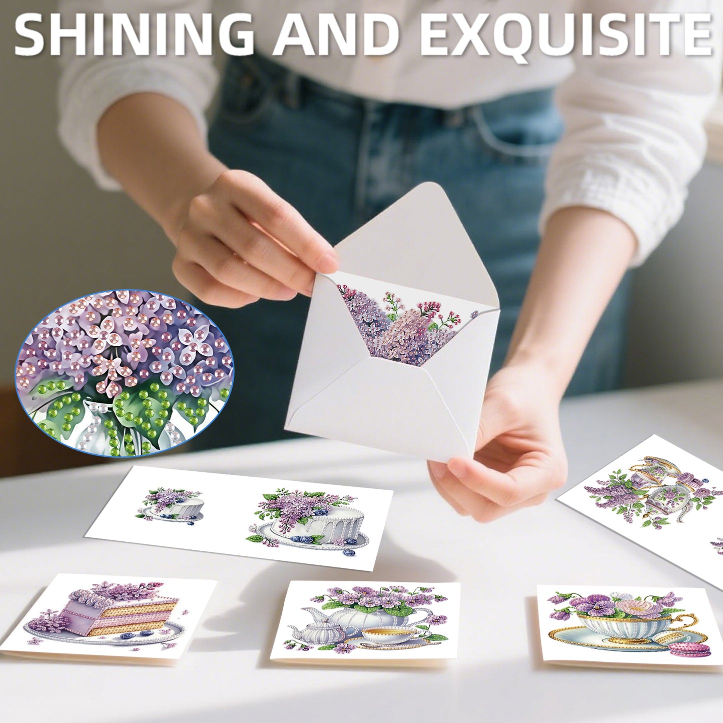 12pcs Desserts Pattern DIY Diamond Art Greeting Cards with Envelope for Festival